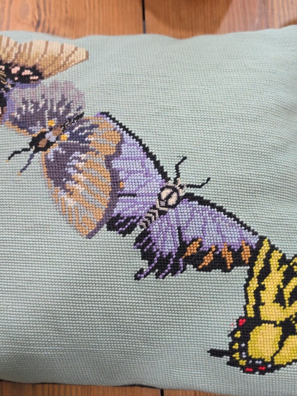 Embroidered Butterfly Accent Pillow in Mint Green and Lavender